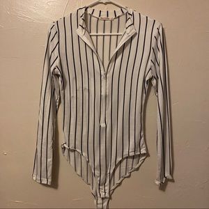 Long sleeve Striped body suit with zipper